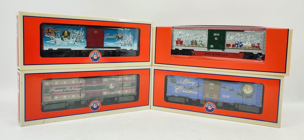 LIONEL 4 CHRISTMAS TRAIN BOX CARS 2010 6-39332, 2016 6-82954, 2012 6-29976, 2011 6-29975 OBS  INV 262380606
