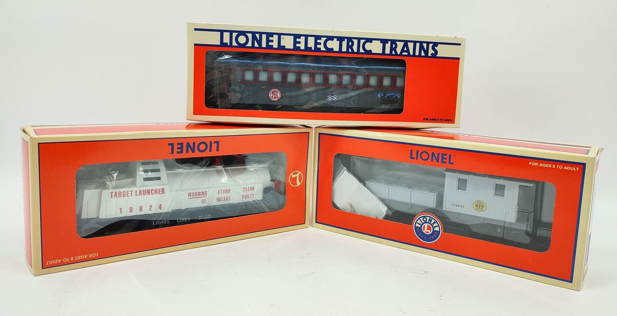 LIONEL 3 TRAINS 1990 TCA CONVENTION CAR 6-17883, US ARMY TARGET LAUNCHER 6-19824, NORFOLK & WESTERN MAINTANCE 6-52408 OBS  INV 262380603