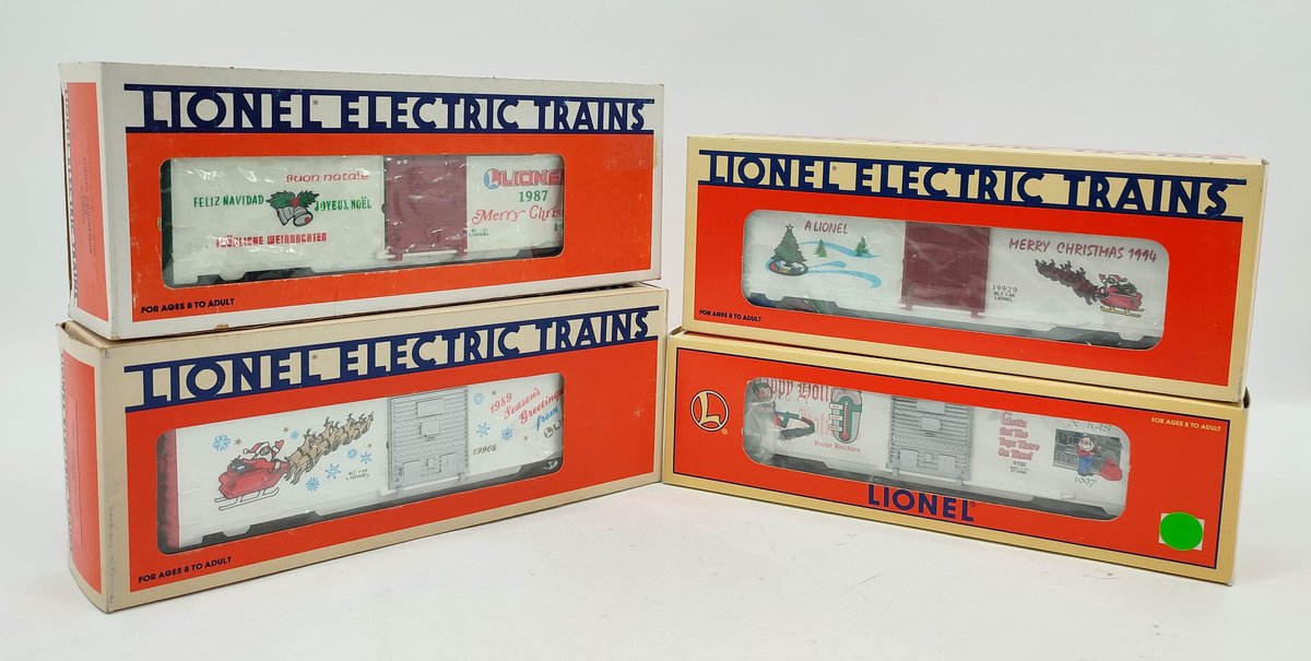 LIONEL 4 CHRISTMAS TRAIN BOX CARS 1987 6-19903, 1989 6-19908, 1994 6-19929, 1997 6-16272 OBS  INV 262380609