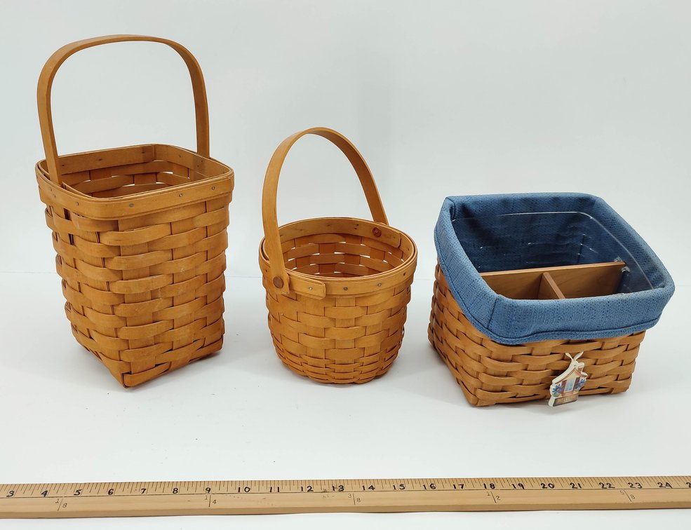 3 LONGABERGER HANDWOVEN BASKETS U.S.A. 1998, MW 1999, 2004  INV 262380643