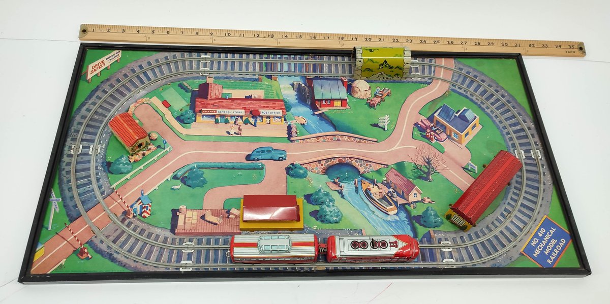 TOYS RANGER STEEL VINTAGE TOY TRAIN NO. 410 MECHANICAL MODEL RAILROAD W/ SANTA FE ENGINE & PASSENGER CAR  INV 262380664