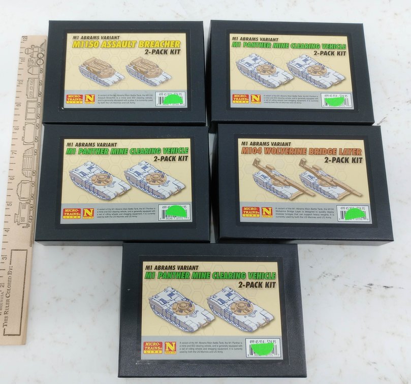 5 MICRO-TRAINS N SCALE M1 ABRAMS VARIANT 2-PACK TANK KITS, 5 OBS NNC  INV 263331171
