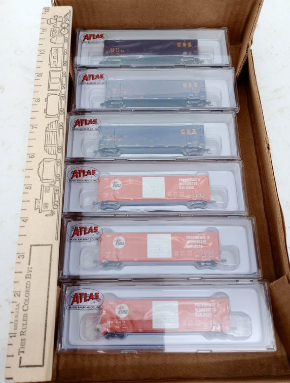 6 ATLAS N SCALE FMC 5077 CSX & PROVIDENCE & WORCESTER BOX CARS, 6 OBS  INV 263331176