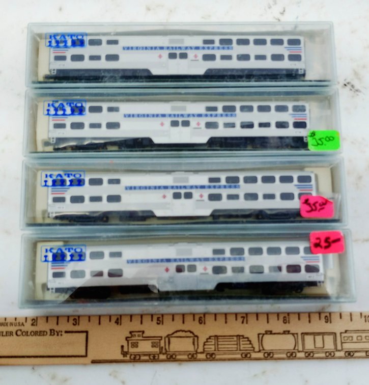 4 KATO N SCALE VRE VIRGINIA RAILWAY EXPRESS GALLERY BI-LEVEL COACHES, 4 OBS  INV 263331192