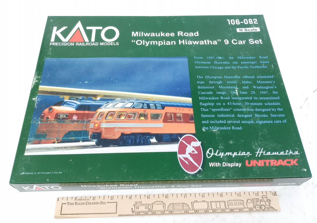 KATO 106-082 MILWAUKEE ROAD OLYMPIAN HIAWATHA 9 CAR PASSENGER SET N SCALE, OB  INV 263331195