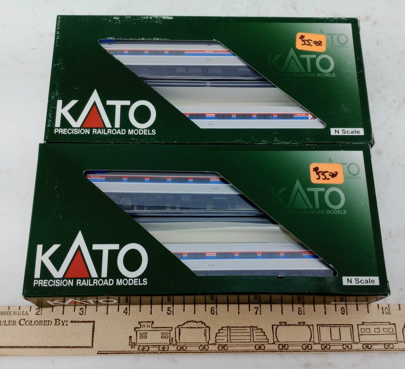 2 KATO N SCALE 106-8012 & 106-8013 AMTRAK AMFLEET I COACH 2 CAR SETS, 2 OBS  INV 263331198
