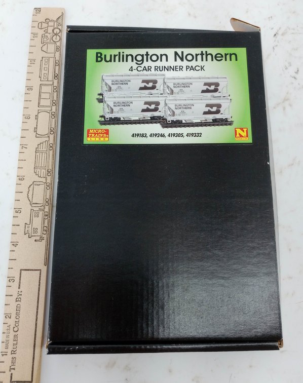 4 MICRO-TRAINS 993 00 215 BURLINGTON NORTHERN N SCALE COVERED HOPPERS, OB  INV 263331204
