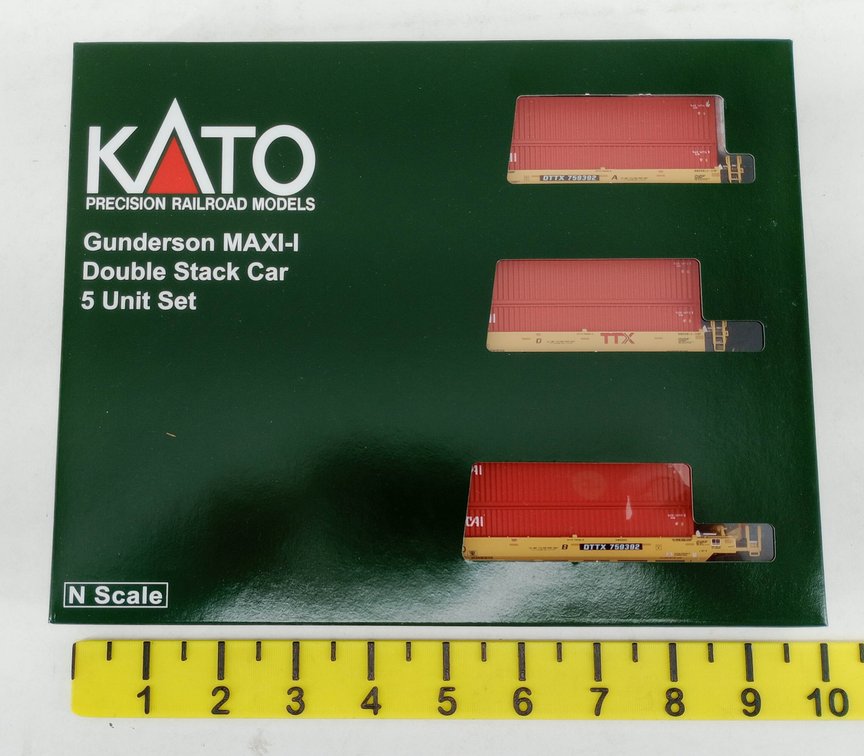 KATO 106-6193 TTX GUNDERSON MAXI-I DOUBLE STACK CAR 5 UNIT SET W/ CAI CONTAINERS, N SCALE, OB  INV 263331220
