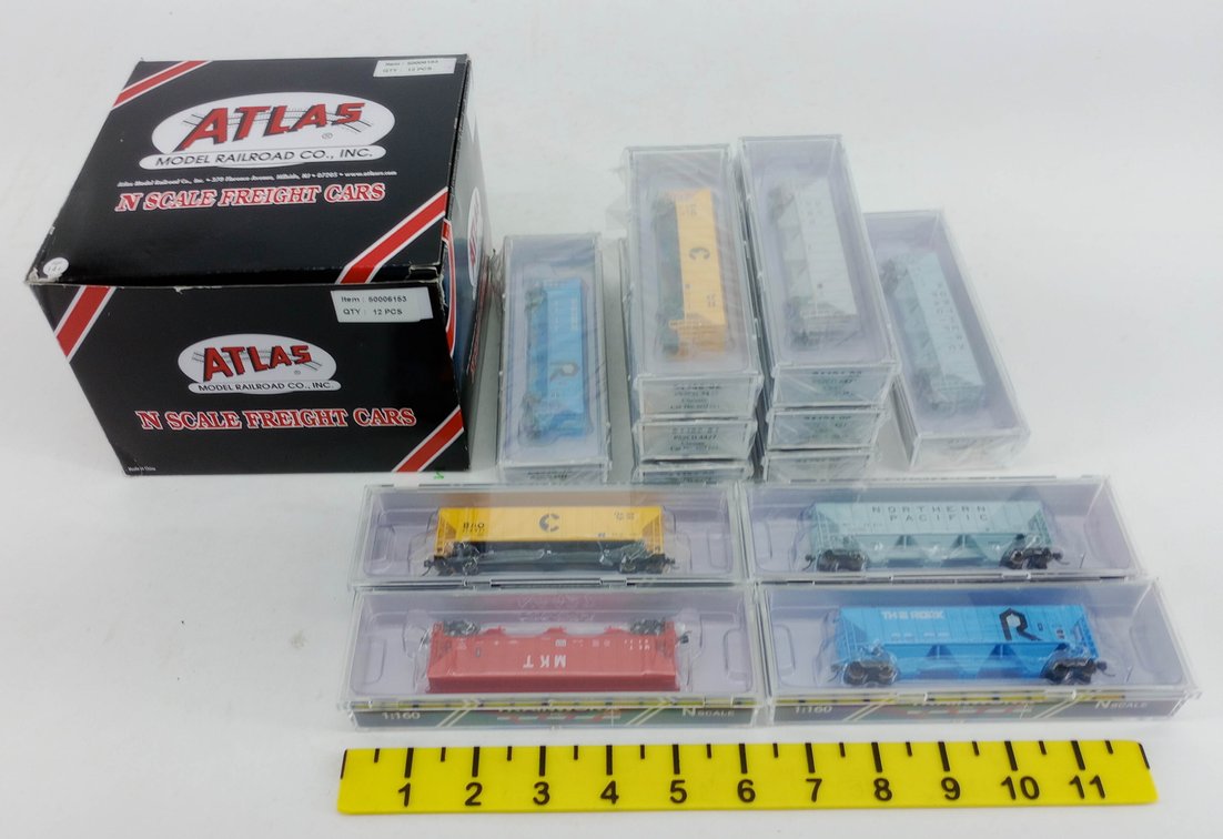 12 ATLAS N SCALE PS2CD 4427 COVERED HOPPERS ASSORTED ROADS, 12 OBS IN MASTER BOX  INV 263331232
