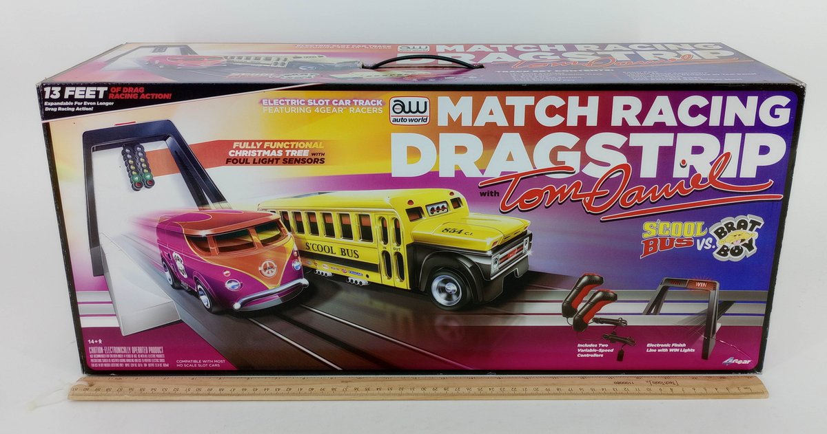AUTO WORLD MATCH RACING DRAGSTRIP W/ TOM DANIEL HO SLOT CAR TRACK SET, OB  INV 263331251