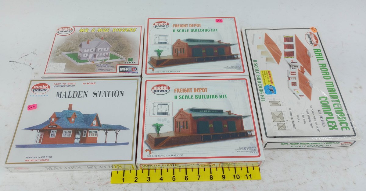 5 MODEL POWER N SCALE BUILDING KITS, MALDEN STATION, FREIGHT DEPOTS, 5 OBS NNC  INV 263331273