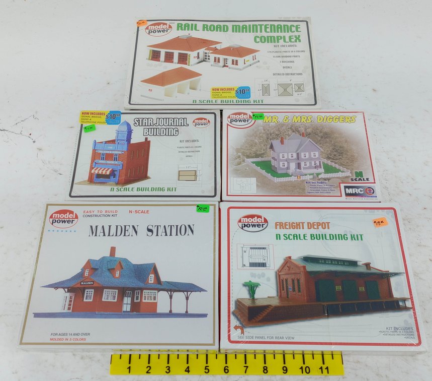 5 MODEL POWER N SCALE BUILDING KITS, MALDEN STATION, FREIGHT DEPOT & MORE, 5 OBS NNC  INV 263331272