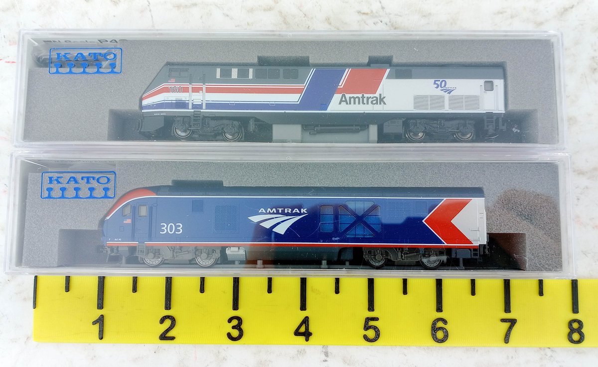 2 KATO N SCALE AMTRAK LOCOMOTIVES 176-6038 P42 & 176-6052 ALC-42 CHARGER, 2 OBS  INV 263331278