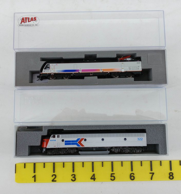 2 N GAUGE LOCOMOTIVES: KATO 176-5347 AMTRAK E8A & ATLAS 40 004 072 NJ TRANSIT ALP-45DP, 2 OBS  INV 263331288