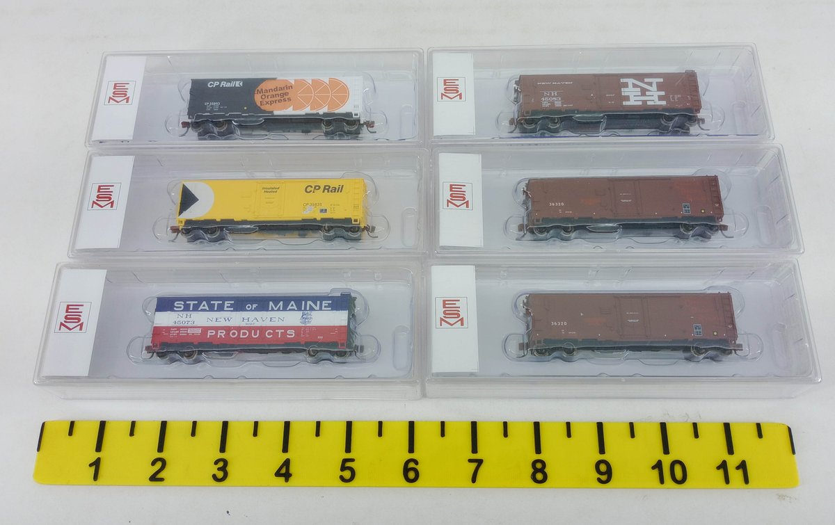 6 EASTERN SEABOARD MODELS N SCALE NEW HAVEN & CP RAIL 40FT BOXCARS, 6 OBS  INV 263331307