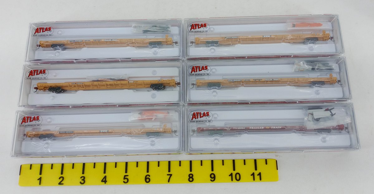6 ATLAS N SCALE F89J TTX TRAILER TRAIN FLAT CARS, 6 OBS  INV 263331305