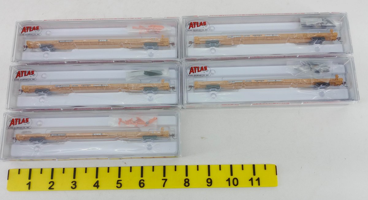 5 ATLAS N SCALE TTX F89J TRAILER TRAIN FLAT CARS, 5 OBS  INV 263331310