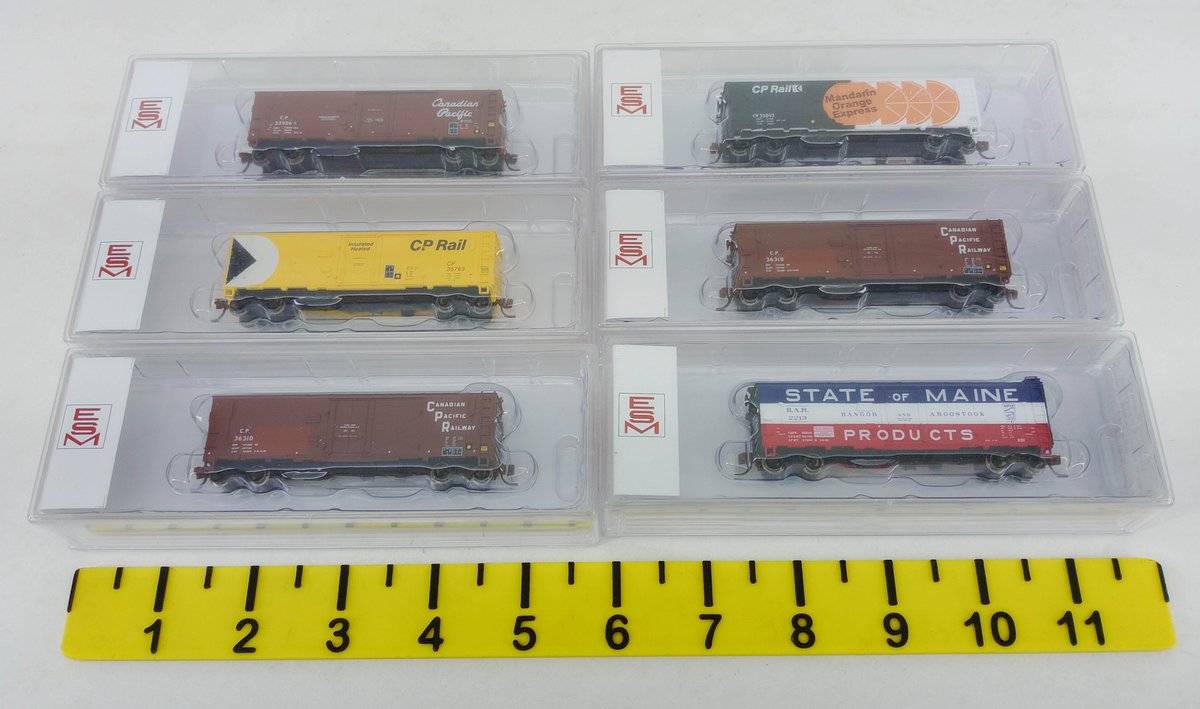 6 EASTERN SEABOARD MODELS N SCALE CP RAIL & BANGOR AND AROOSTOOK 40FT BOXCARS, 6 OBS  INV 263331308