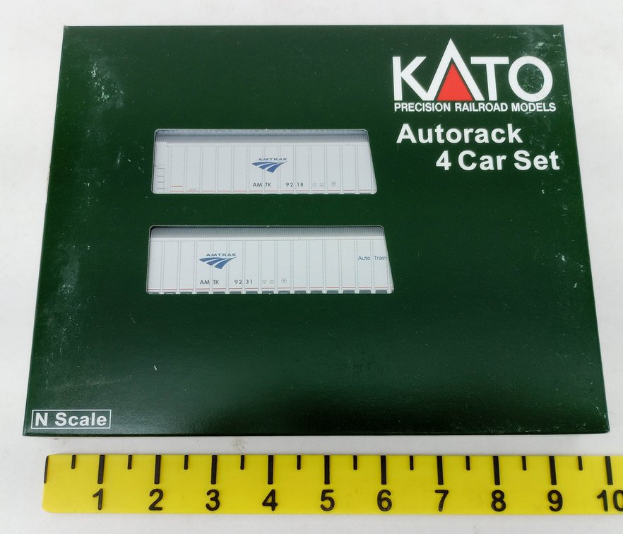 KATO 106-5505 AMTRAK PHASE V AUTORACK 4 CAR SET #3, N SCALE, OB  INV 263331319