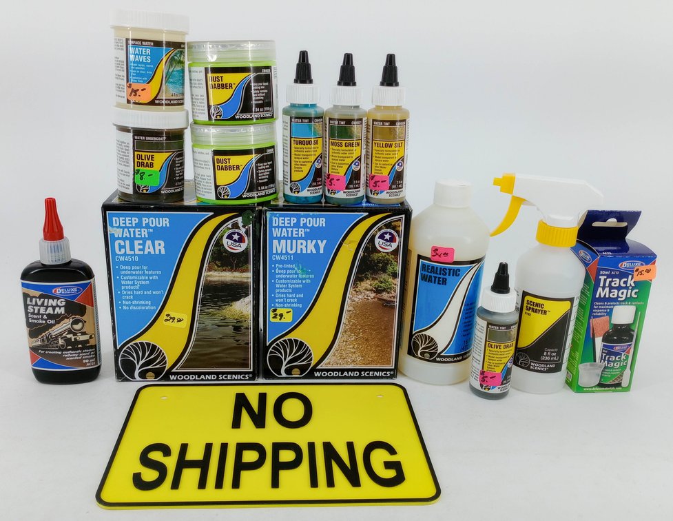 **NO SHIPPING** ASSORTED WOODLAND SCENICS WATER SYSTEM & DELUXE MATERIALS SCENERY SUPPLIES SOME OBS  INV 263331341