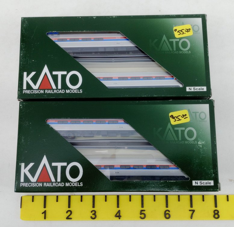 2 KATO N SCALE 106-8012 & 106-8013 AMTRAK AMFLEET I COACH SETS, 2 OBS  INV 263331349