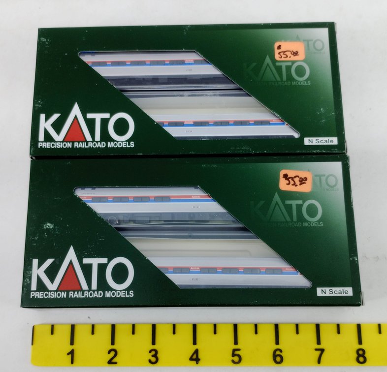 4 KATO N SCALE 106-8012 & 106-8013 AMTRAK AMFLEET I PASSENGER CARS, 2 OBS  INV 263331350