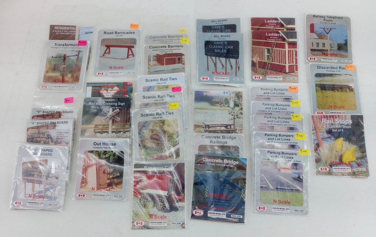 ASSORTED OSBORN MODEL KITS N SCALE SCENERY & DETAIL ACCESSORIES, SEALED PACKAGES NNC  INV 263331351