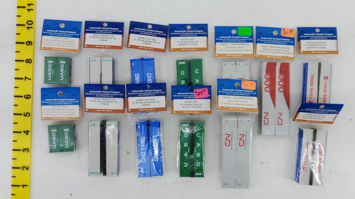 JACKSONVILLE TERMINAL CO ASSORTED N SCALE SHIPPING CONTAINERS UASC CN YANG MING CHO YANG MAERSK, SEALED PACKAGES  INV 263331361