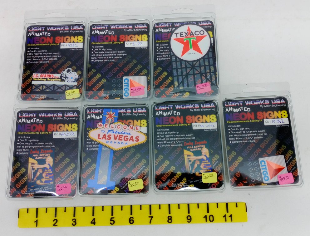 7 LIGHT WORKS USA ANIMATED NEON SIGNS EL LIGHTING KITS, 7 OBS NNC  INV 263331370