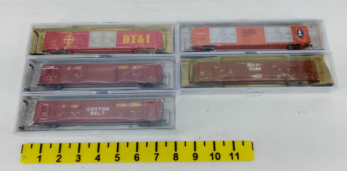 5 TRAINWORX N SCALE 86' AUTO PARTS CARS WCRC, ICG, COTTON BELT, SP, DT&I, 5 OBS  INV 263331384