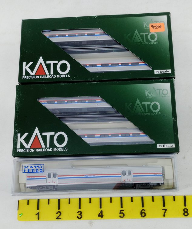 5 KATO N SCALE AMTRAK PHASE III VIEWLINER & AMFLEET II PASSENGER CARS, 3 OBS  INV 263331385