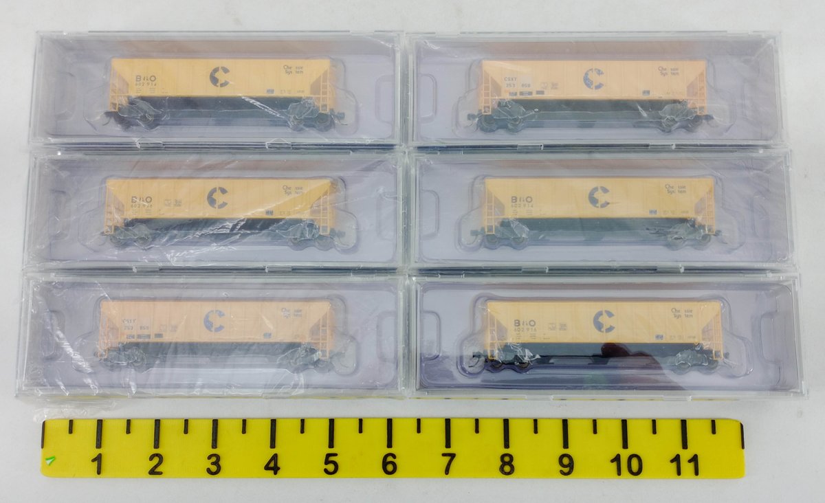 6 TRAINWORX N SCALE CHESSIE SYSTEM B&O & CSXT PS2CD 4427 COVERED HOPPERS, 6 OBS  INV 263331386