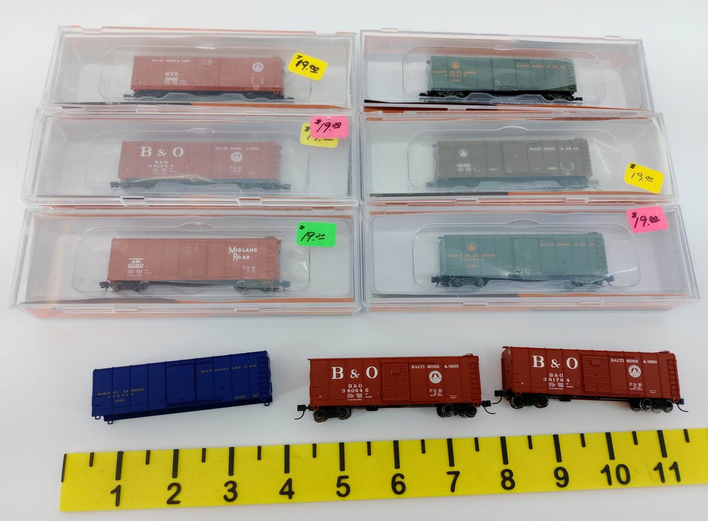 9 FOX VALLEY MODELS N SCALE B&O & ALLEGHENY MIDLAND WAGONTOP BOXCARS, 6 OBS & 3 LOOSE  INV 263331429