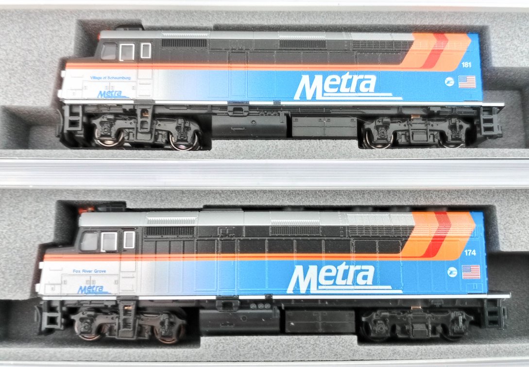 2 KATO N SCALE 176-9105-LS & 176-9106-LS METRA F40PH LOCOMOTIVES W/ LOKSOUND, 2 OBS  INV 263331436