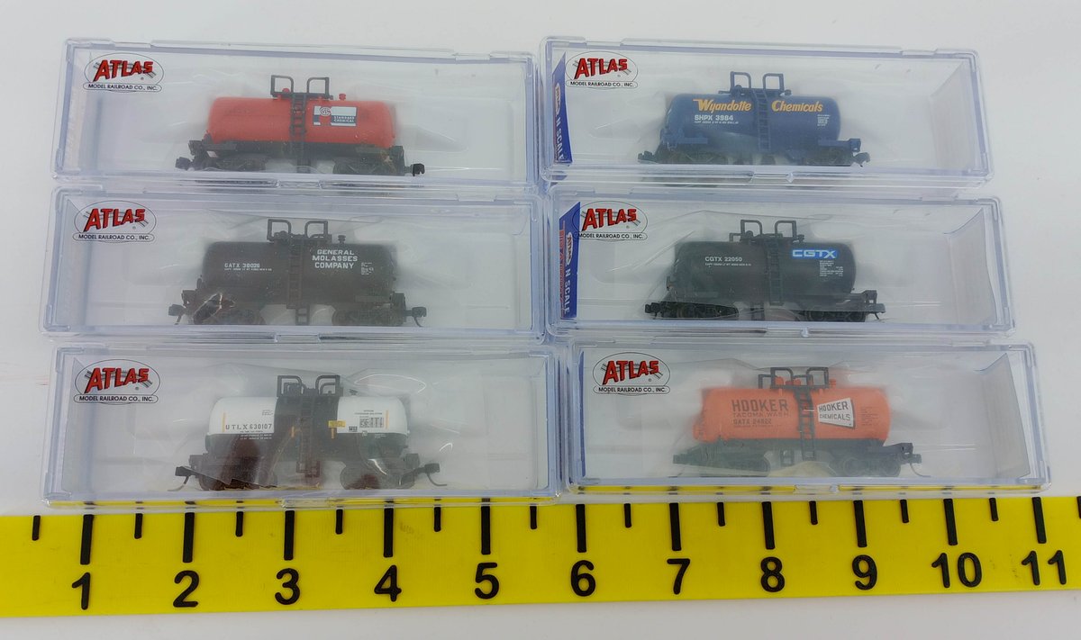 6 ATLAS N SCALE BEER CAN TANK CARS, WYANDOTTE, HOOKER, CGTX & MORE, 6 OBS  INV 263331440