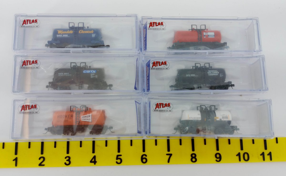 6 ATLAS N SCALE BEER CAN TANK CARS, HOOKER, WYANDOTTE, CGTX & MORE, 6 OBS  INV 263331441