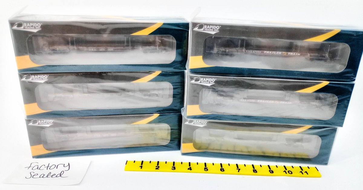 6 RAPIDO TRAINS HO GAUGE TTX TRAILER TRAIN FLATCARS, 6 OBS FACTORY SEALED  INV 263331455