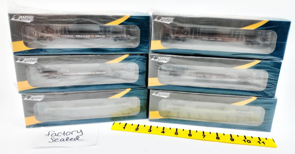 6 RAPIDO TRAINS HO TTX TRAILER TRAIN FLATCARS, 6 OBS FACTORY SEALED  INV 263331464