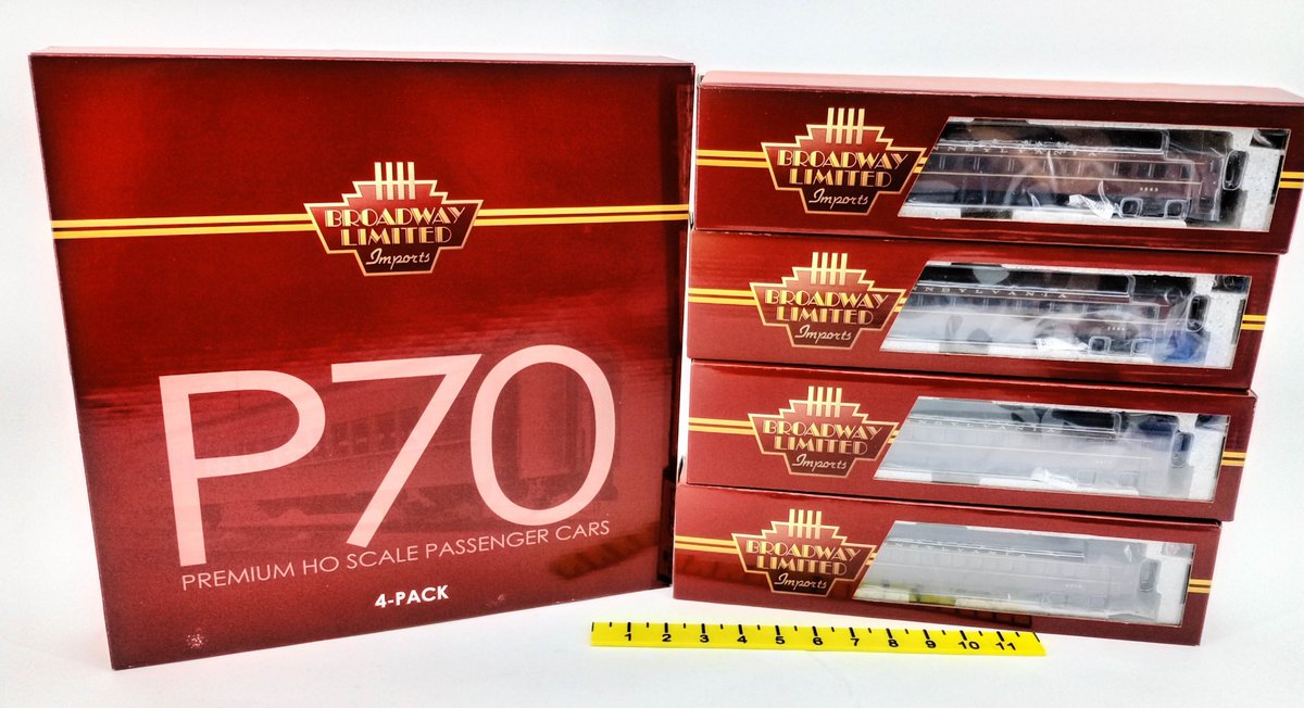 4 BROADWAY LIMITED HO 4960 PRR P70R PASSENGER CARS, TUSCAN RED, OB  INV 263331470