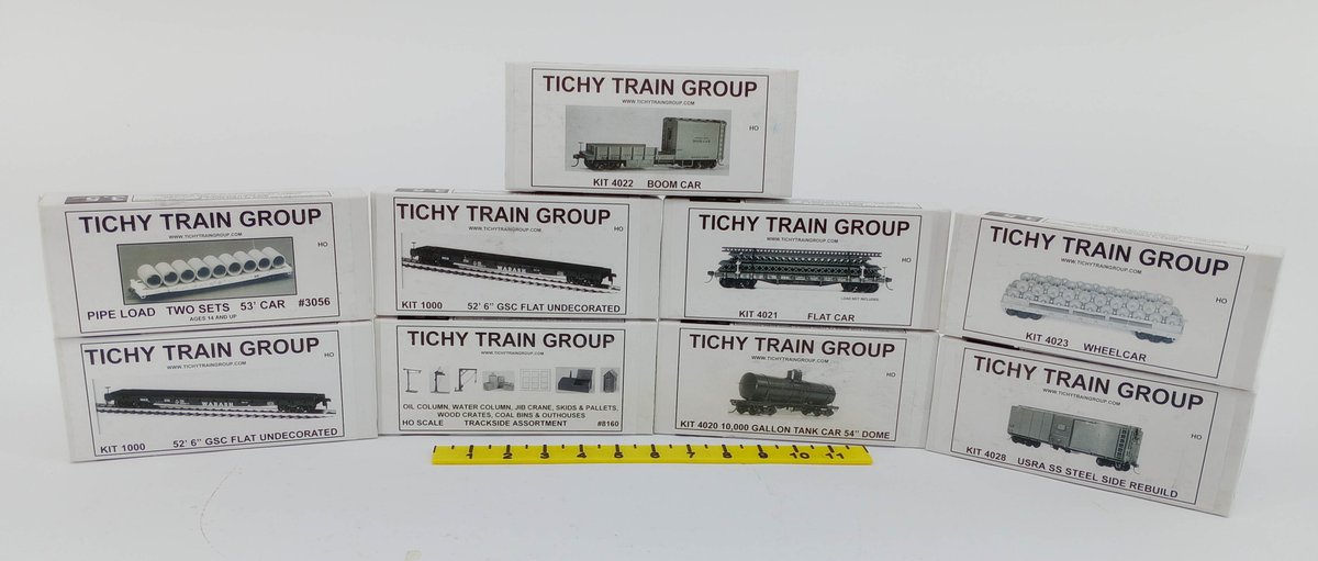 9 TICHY TRAIN GROUP HO SCALE FREIGHT CAR & TRACKSIDE KITS, FACTORY SEALED, 9 OBS  INV 263331473