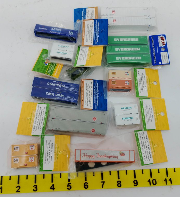 10 ASSORTED JTC & ATLAS N SCALE SHIPPING CONTAINERS CMA CGM EVERGREEN SIEMENS 10 PACKS  INV 263331499