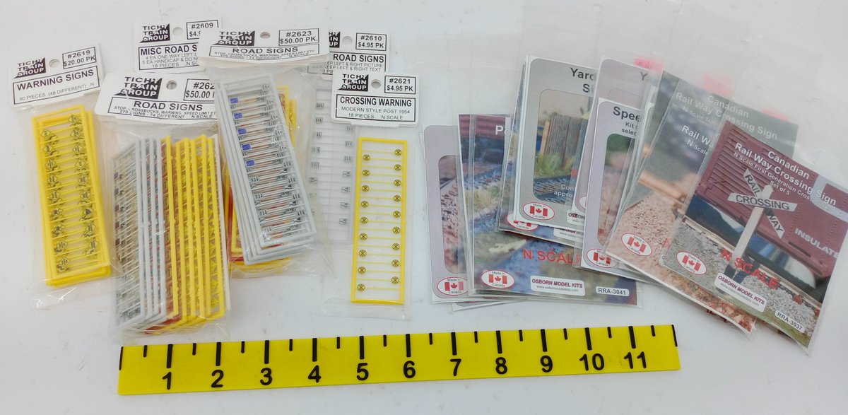 ASSORTED TICHY TRAIN GROUP & OSBORN N SCALE ROAD & RAILWAY SIGNS  INV 263331502
