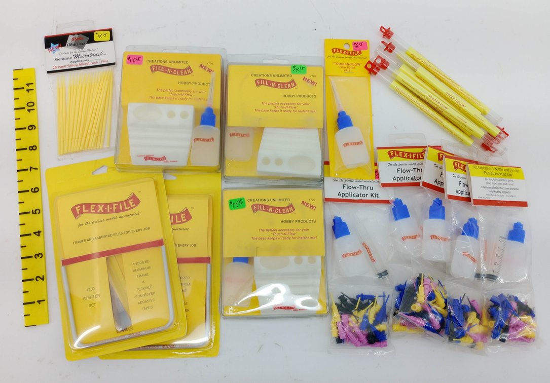 ASSORTED FLEX-I-FILE HOBBY TOOLS FILE STARTER SETS FILL-N-CLEAN TOUCH-N-FLOW FLOW-THRU APPLICATOR KITS & MICROBRUSH OB  INV 263331505