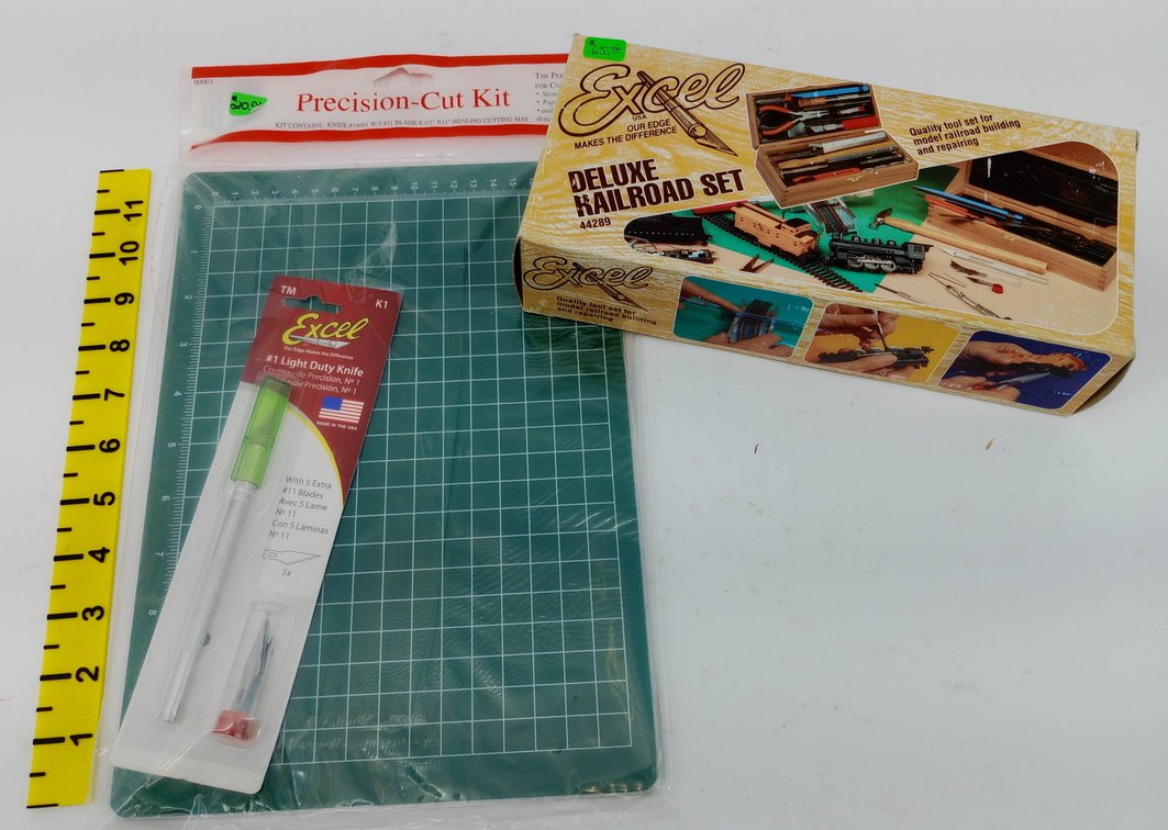 EXCEL HOBBY TOOL SETS DELUXE RAILROAD SET WOOD BOX & PRECISION-CUT KIT W/ CUTTING MAT KNIFE 2 OB  INV 263331506