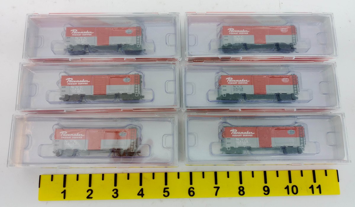 6 INTERMOUNTAIN N SCALE NYC PACEMAKER FREIGHT SERVICE 40FT BOXCARS, 6 OBS  INV 263331507