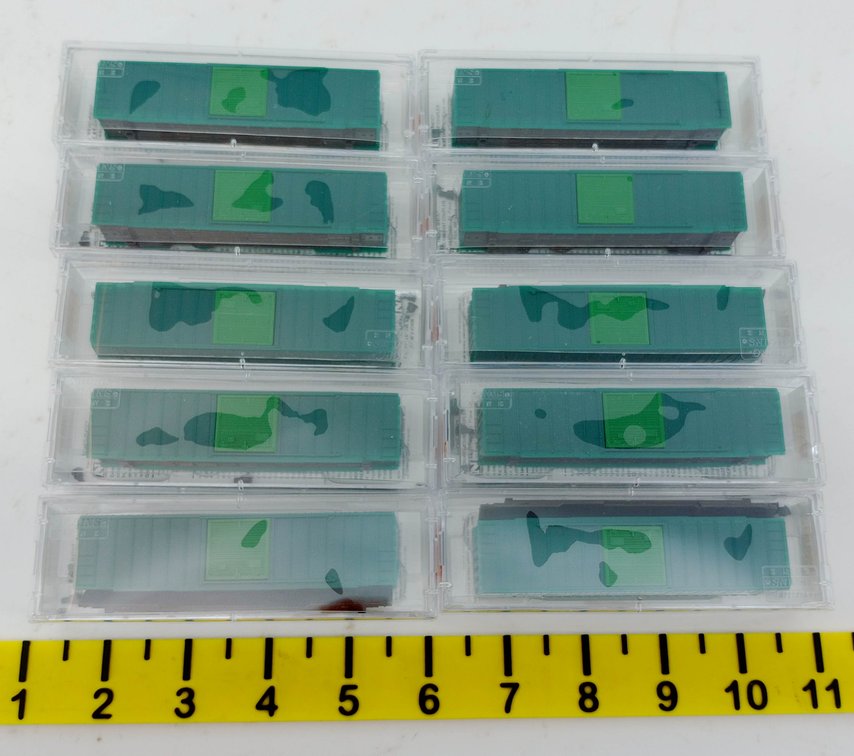 10 MICRO-TRAINS N GAUGE 025 00 000 UNDECORATED 50' RIB SIDE BOX CARS, 10 OBS  INV 263331517