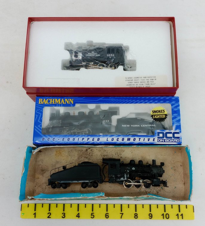 3 HO STEAM LOCOMOTIVES: BACHMANN 51605 NYC 232, MANTUA 393-021 READING 1251, ATHEARN BOX, 3 OBS  INV 263430024