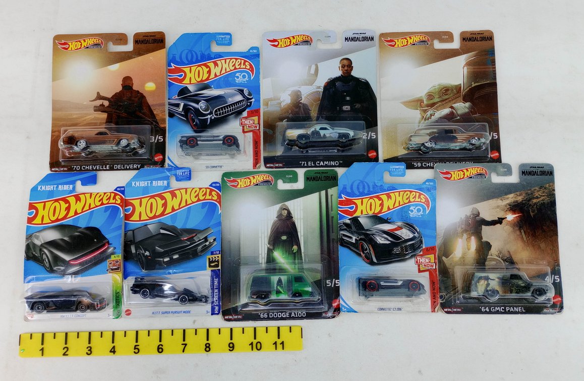 9 HOT WHEELS DIE-CAST CARS MANDALORIAN KNIGHT RIDER K.I.T.T. CORVETTES EL CAMINO & MORE 9 OB  INV 263470009