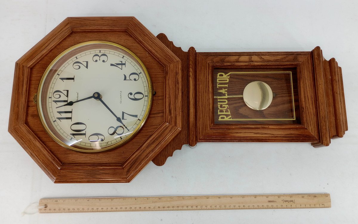 DUNHAVEN OAK REGULATOR QUARTZ PENDULUM WALL CLOCK OCTAGON CASE 28IN  INV 263470015