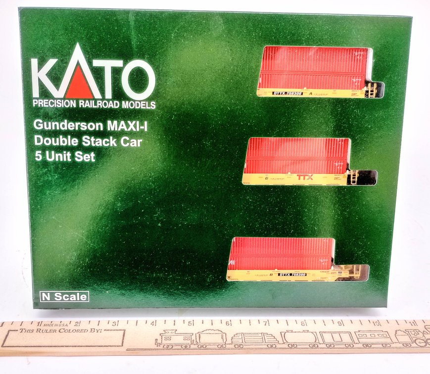 KATO 106-6192 TTX GUNDERSON MAXI-I DOUBLE STACK CAR 5 UNIT SET W/ CAI CONTAINERS, N SCALE, OB  INV 263331525